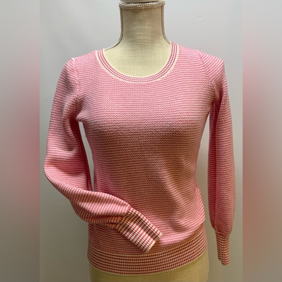 Talbots Pink/White Chevron Fitted Sweater With Ribbed Neck and Cuffs-Petite S - Picture 1 of 10